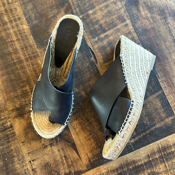 Vince Shoes - VINCE Black Leather Crossover Toe Strap Espadrilles